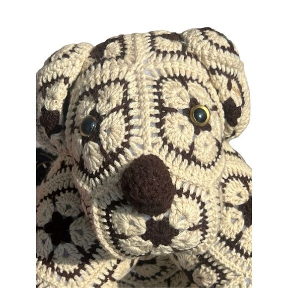 Max the bulldog African flower print crochet tan brown stuffed animal handmade - Picture 2 of 6